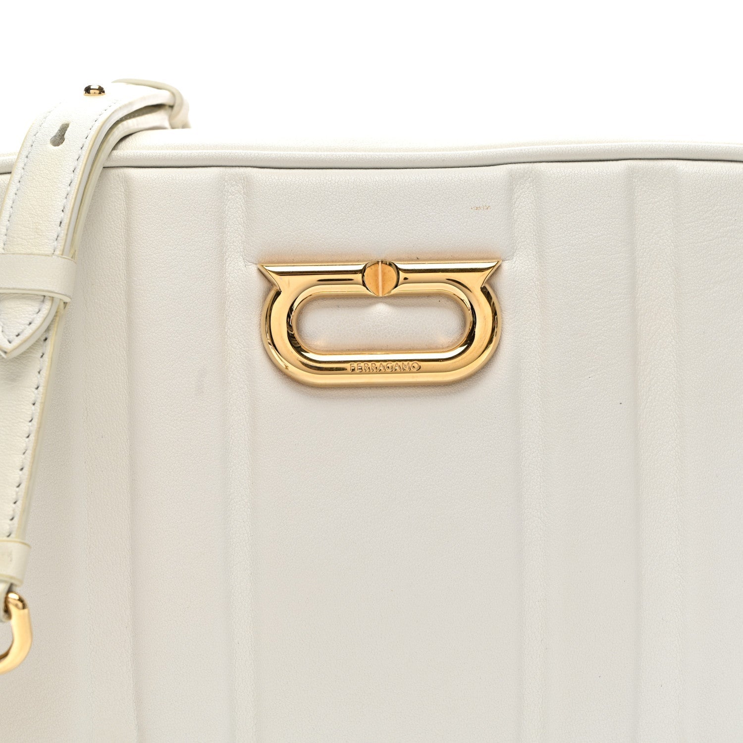 Calfskin Quilted Medium Gancini Camera Case Optic White