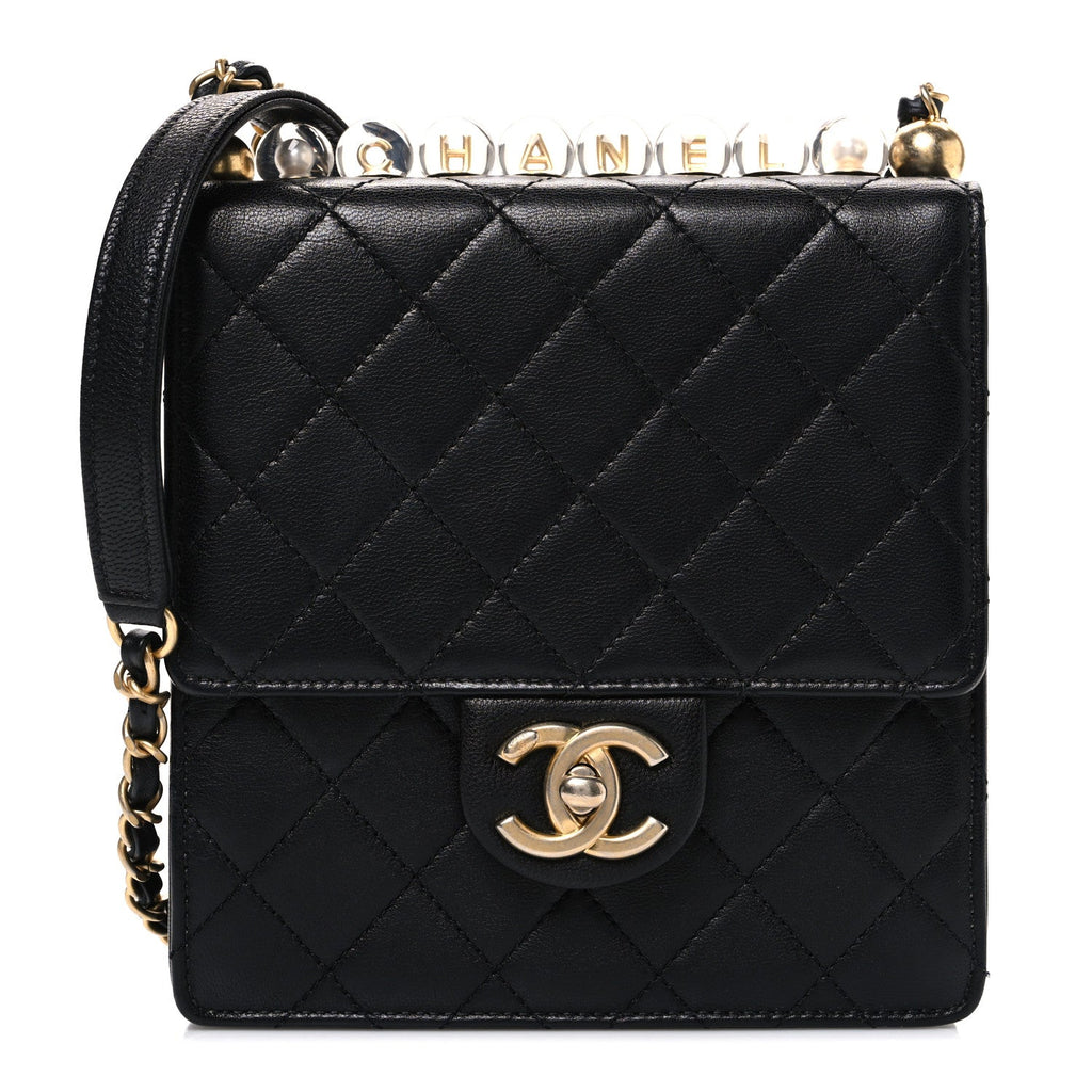 Lambskin Quilted Chic Pearls Flap Black