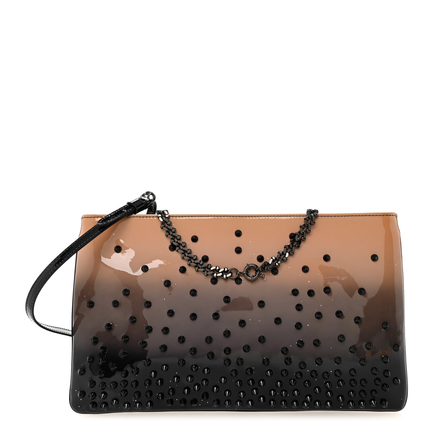 Patent Degrade Loubiposh Spiked Clutch Nude Black