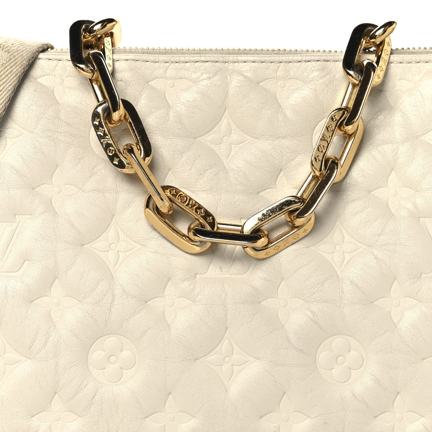 Lambskin Embossed Monogram Coussin PM Beige Cream