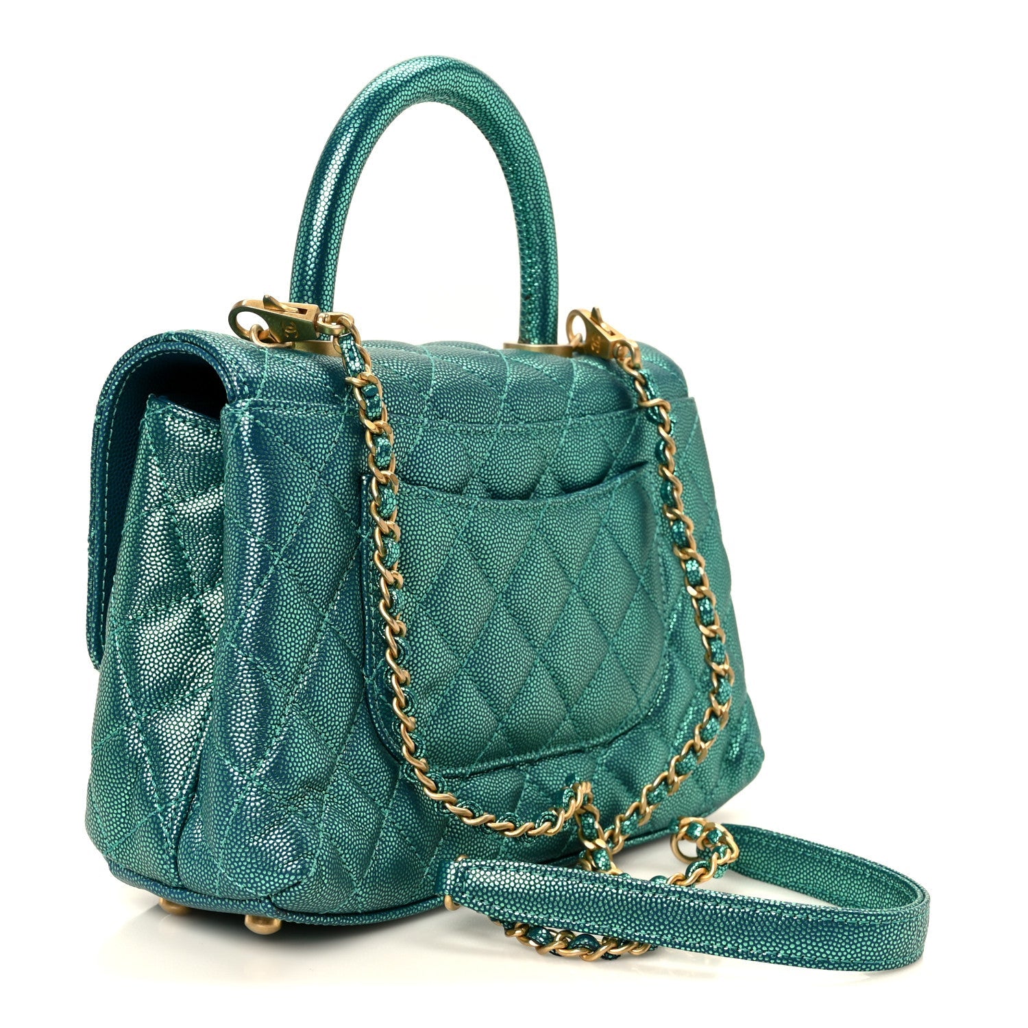 Metallic Caviar Quilted Mini Coco Handle Flap Blue