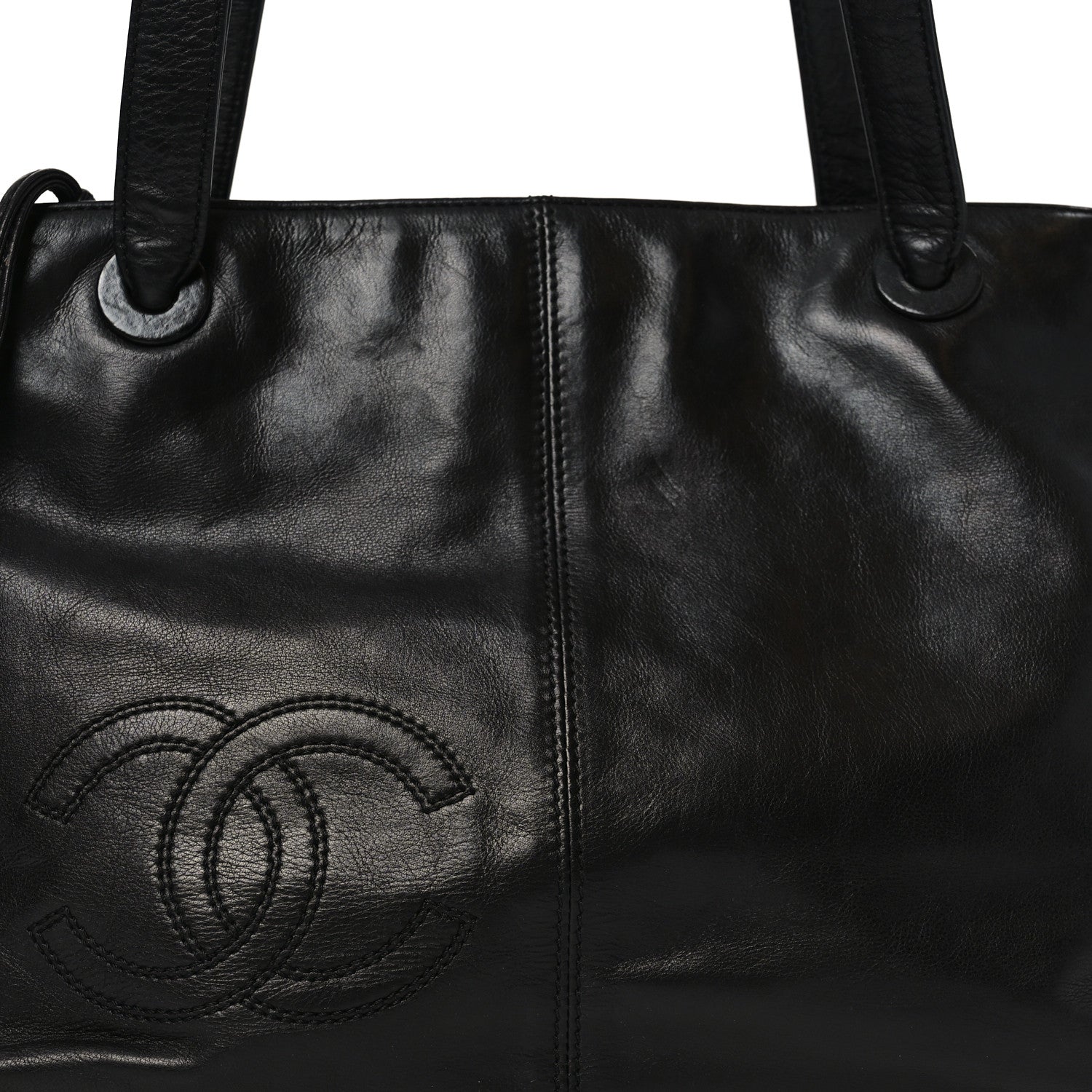 Lambskin CC Stitched Tote Black