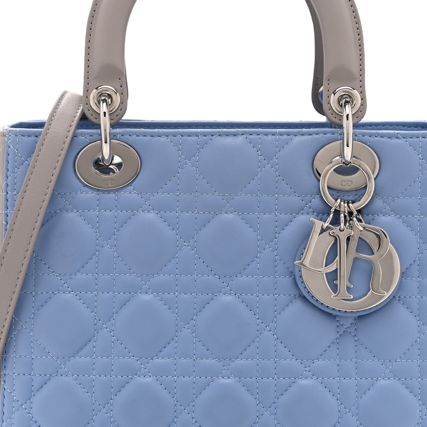 Lambskin Cannage Medium Bi-Color Lady Dior Blue Gray