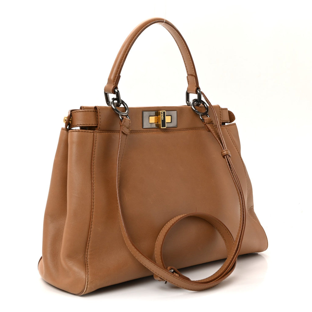 Vitello Seta Shiny Nappa Elaphe Medium Peekaboo Iconic Satchel Latte Blue