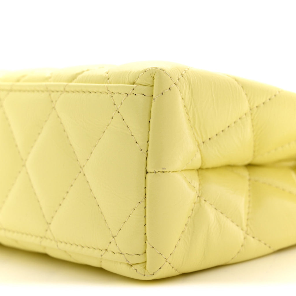 Shiny Aged Calfskin Quilted Nano Kelly Shopper Light Yellow