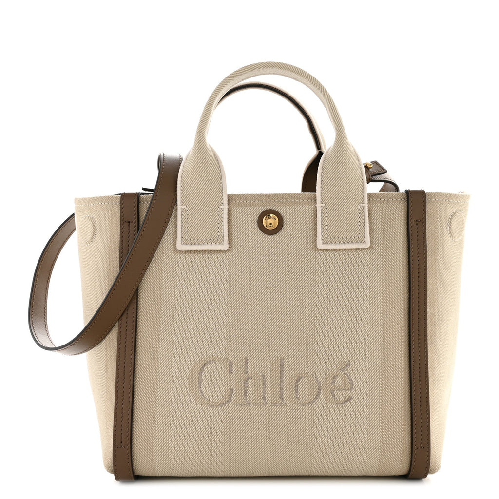 Canvas Calfskin Small Logo Carry Tote Vegetal Beige