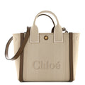 Canvas Calfskin Small Logo Carry Tote Vegetal Beige