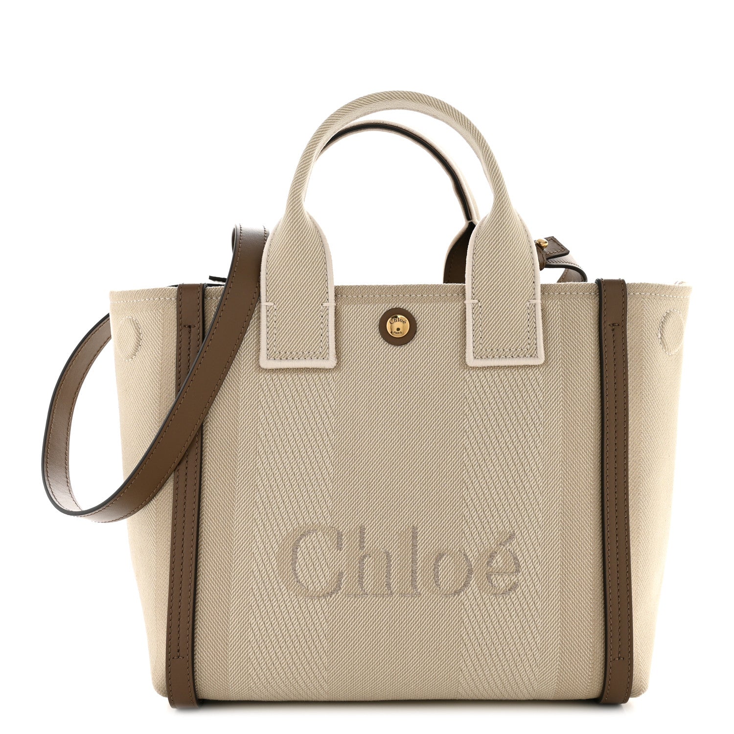 Canvas Calfskin Small Logo Carry Tote Vegetal Beige