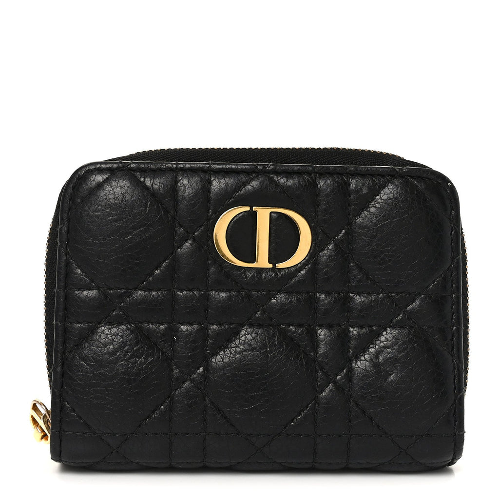 Grained Calfskin Supple Cannage Caro Scarlet Zipped Wallet Black