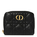 Grained Calfskin Supple Cannage Caro Scarlet Zipped Wallet Black