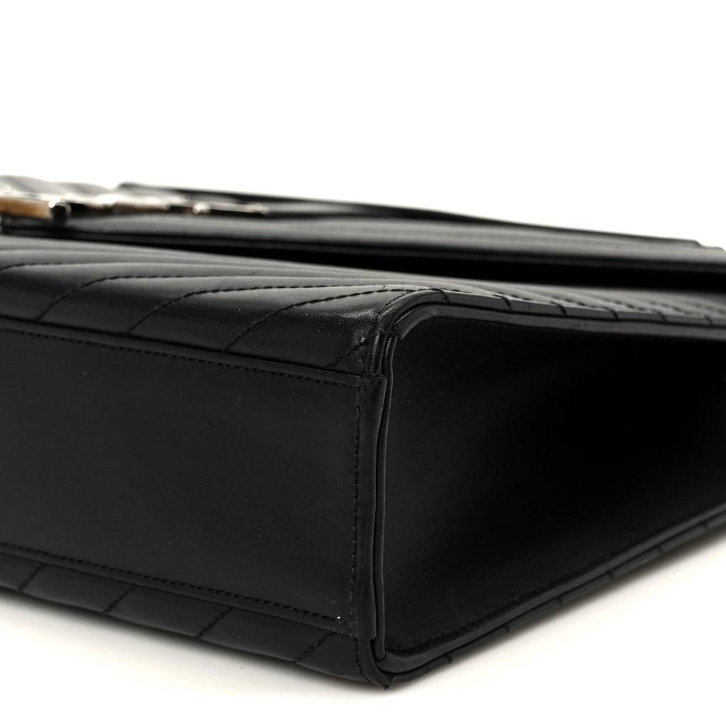 Smooth Calfskin Matelasse Chevron Large Monogram Satchel Black