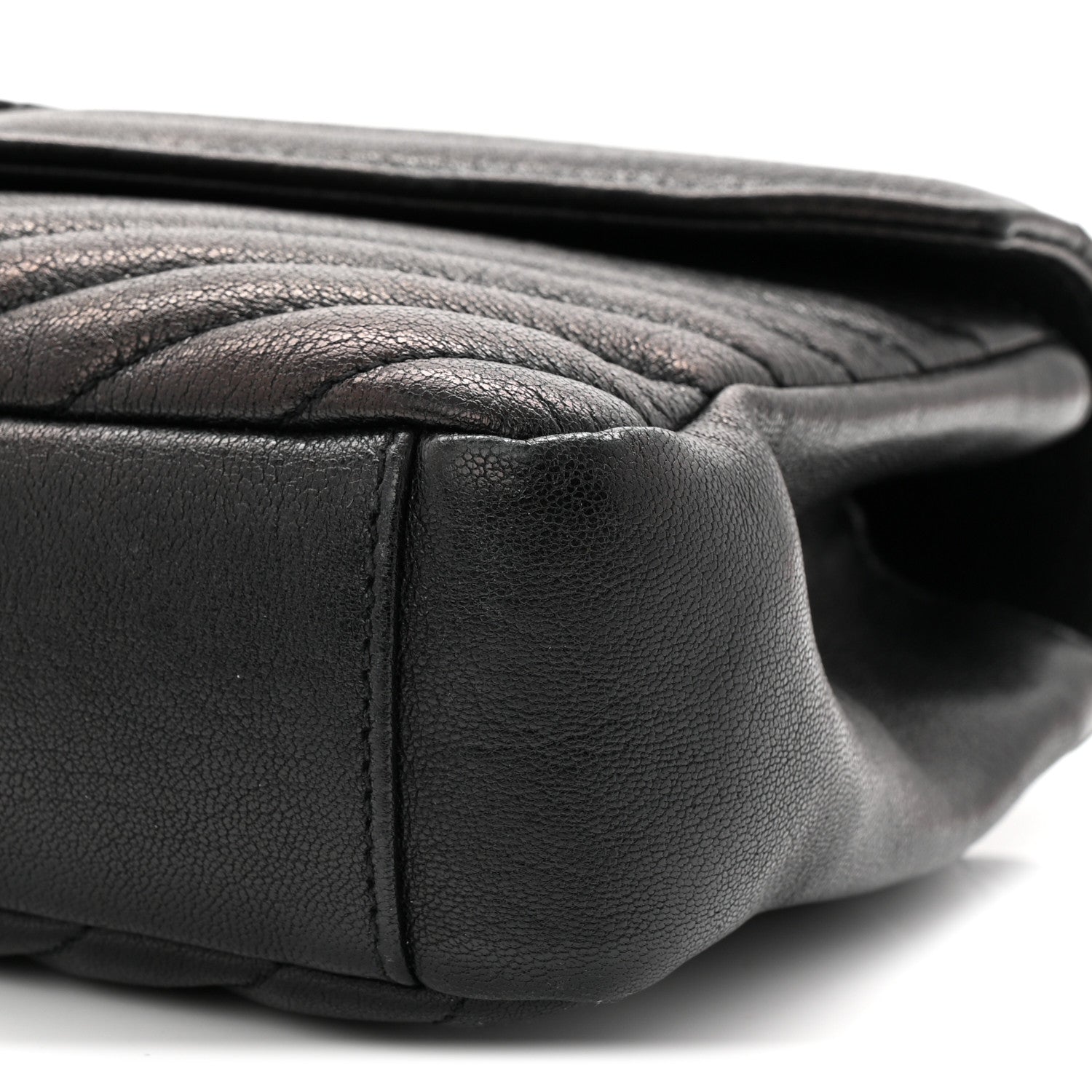 Sheepskin Matelasse Chevron Monogram Monochrome Medium College Bag Black