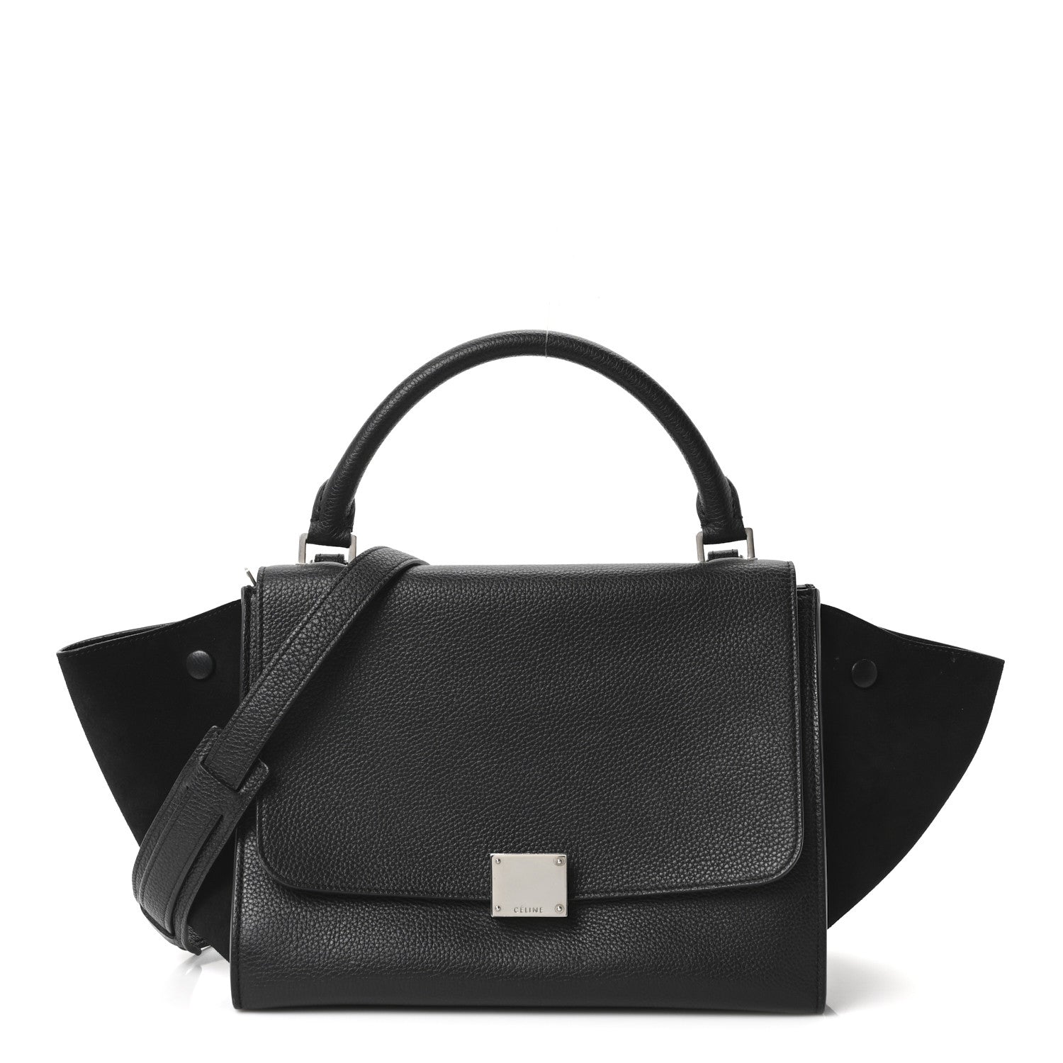 Drummed Calfskin Suede Small Trapeze Black