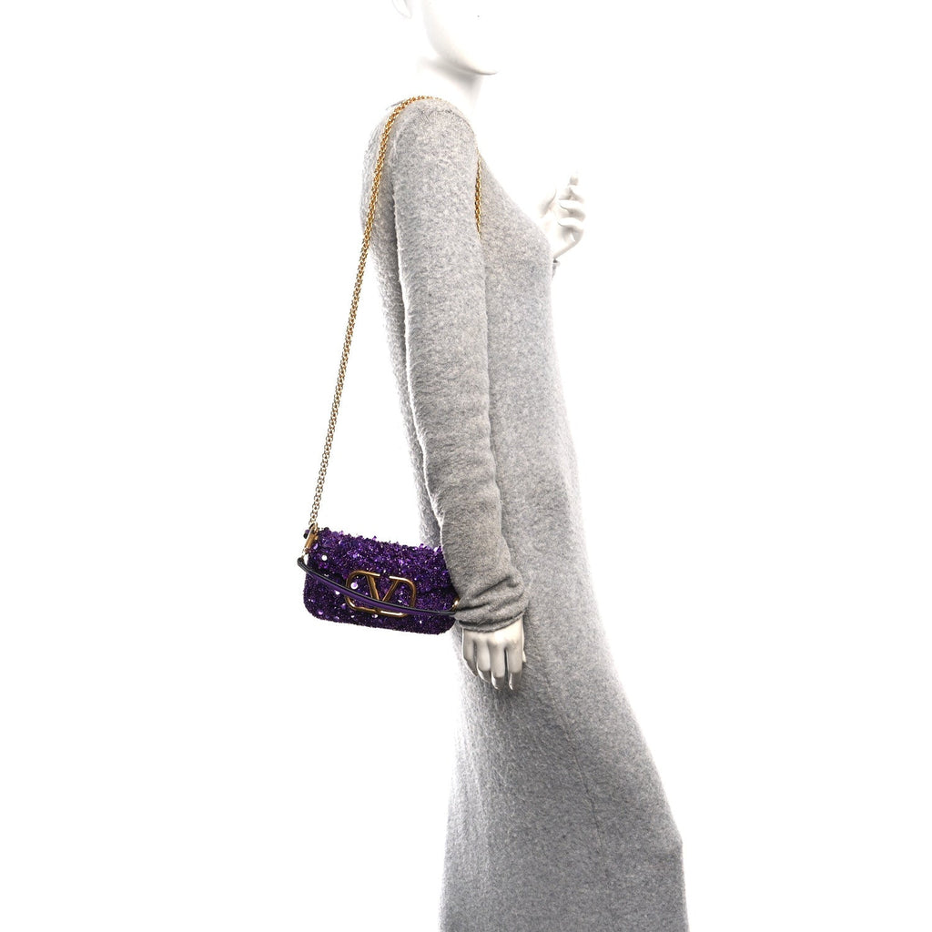 Sequin Crystal Vlogo Embroidered Small Loco Shoulder Bag Astral Purple