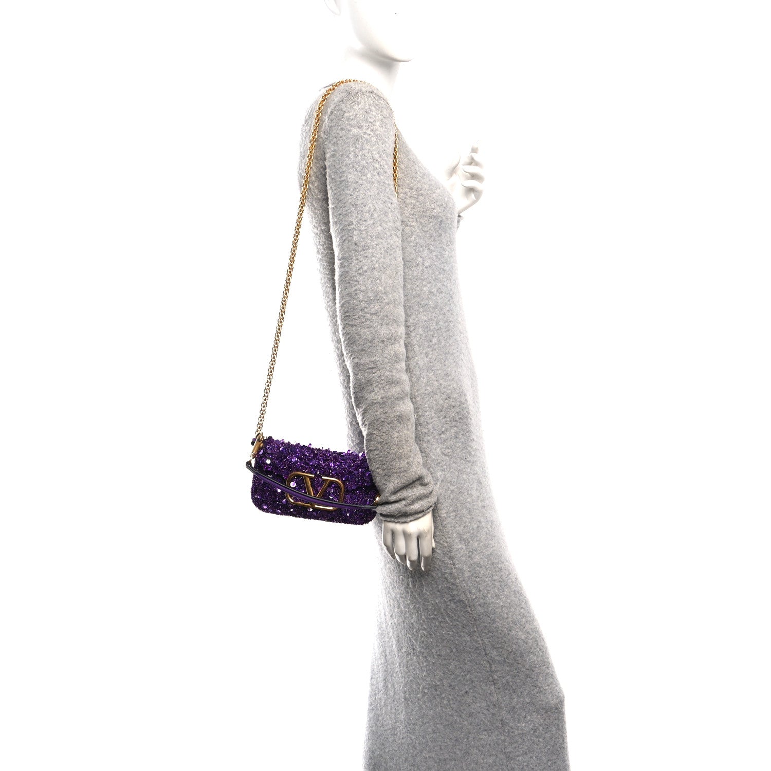 Sequin Crystal Vlogo Embroidered Small Loco Shoulder Bag Astral Purple