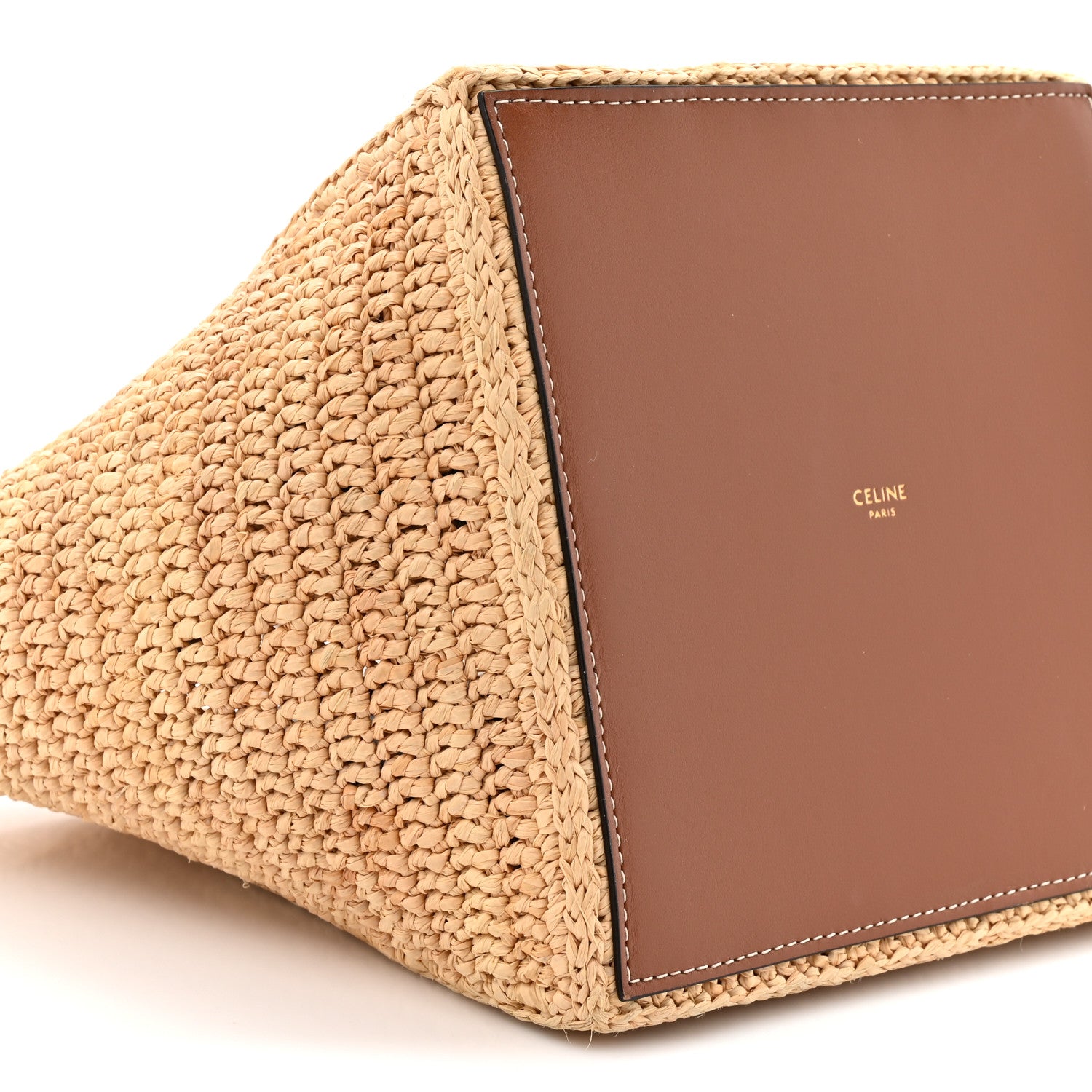 Raffia Calfskin Triomphe Cube Tote Natural Black