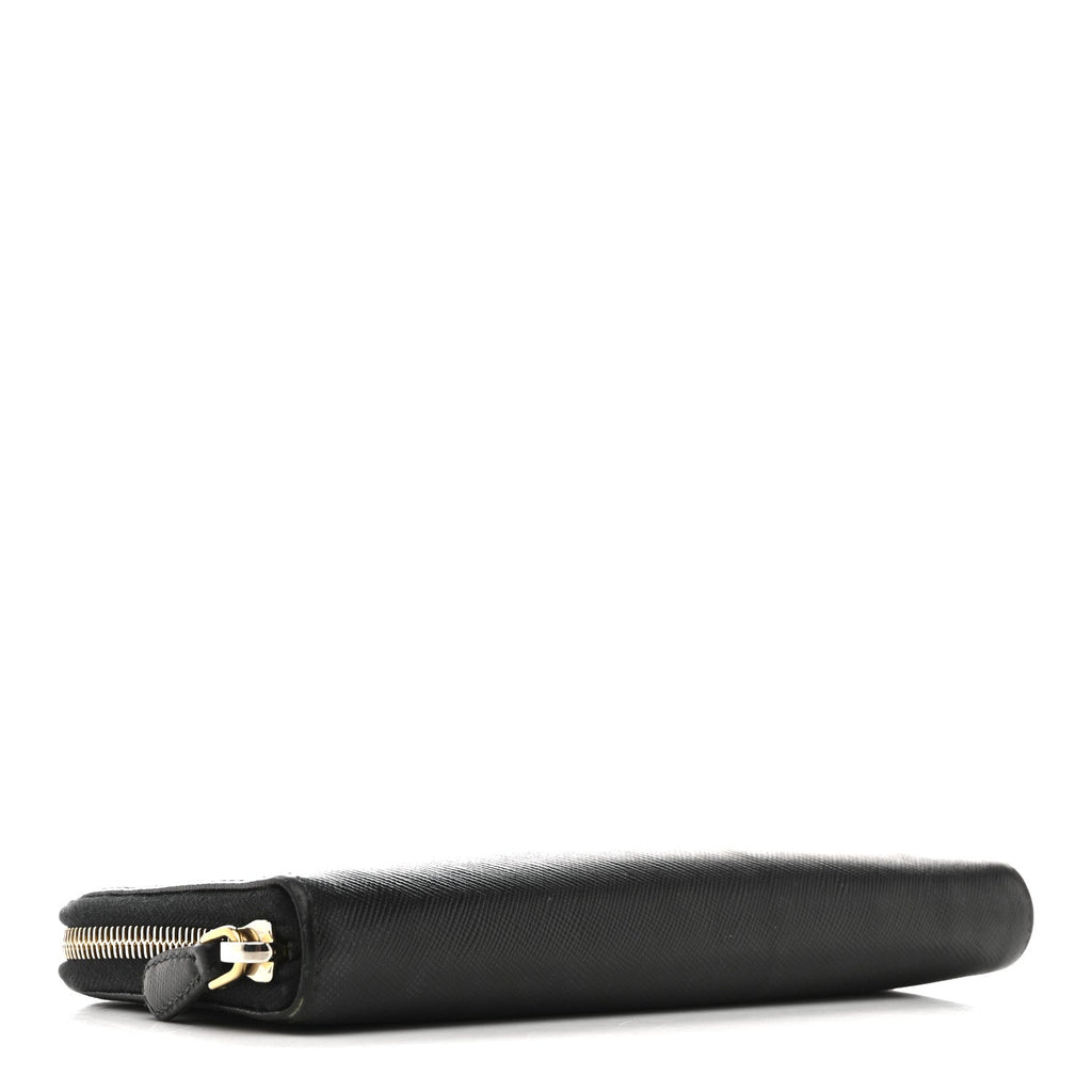 Saffiano Metal Zip Around Wallet Black