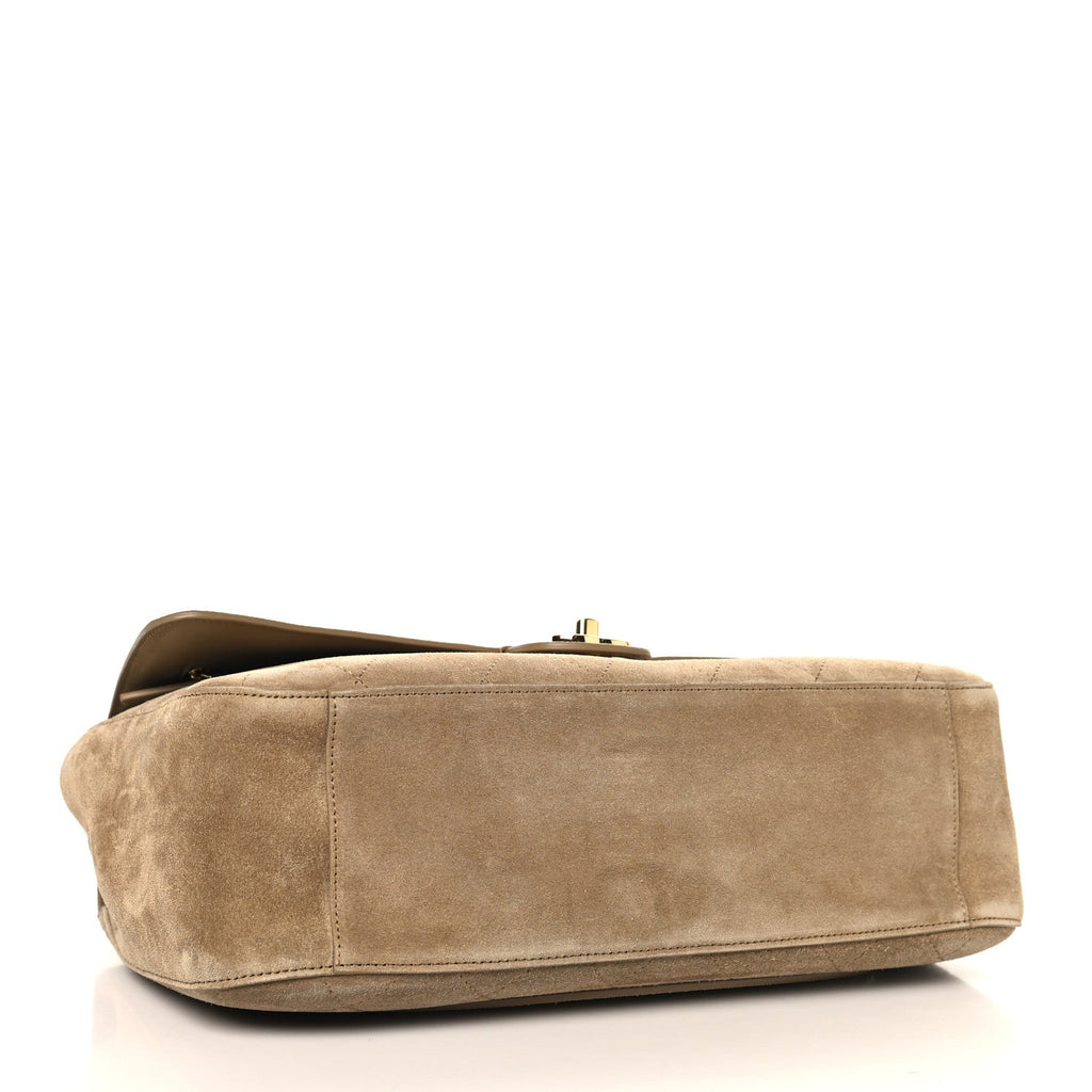 Suede Calfskin Small Souplissimo Maxi Flap Dark Beige