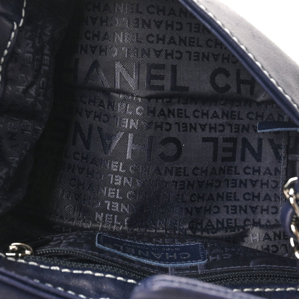 Lambskin Contrast Stitch Small Surpique Accordion Flap Navy