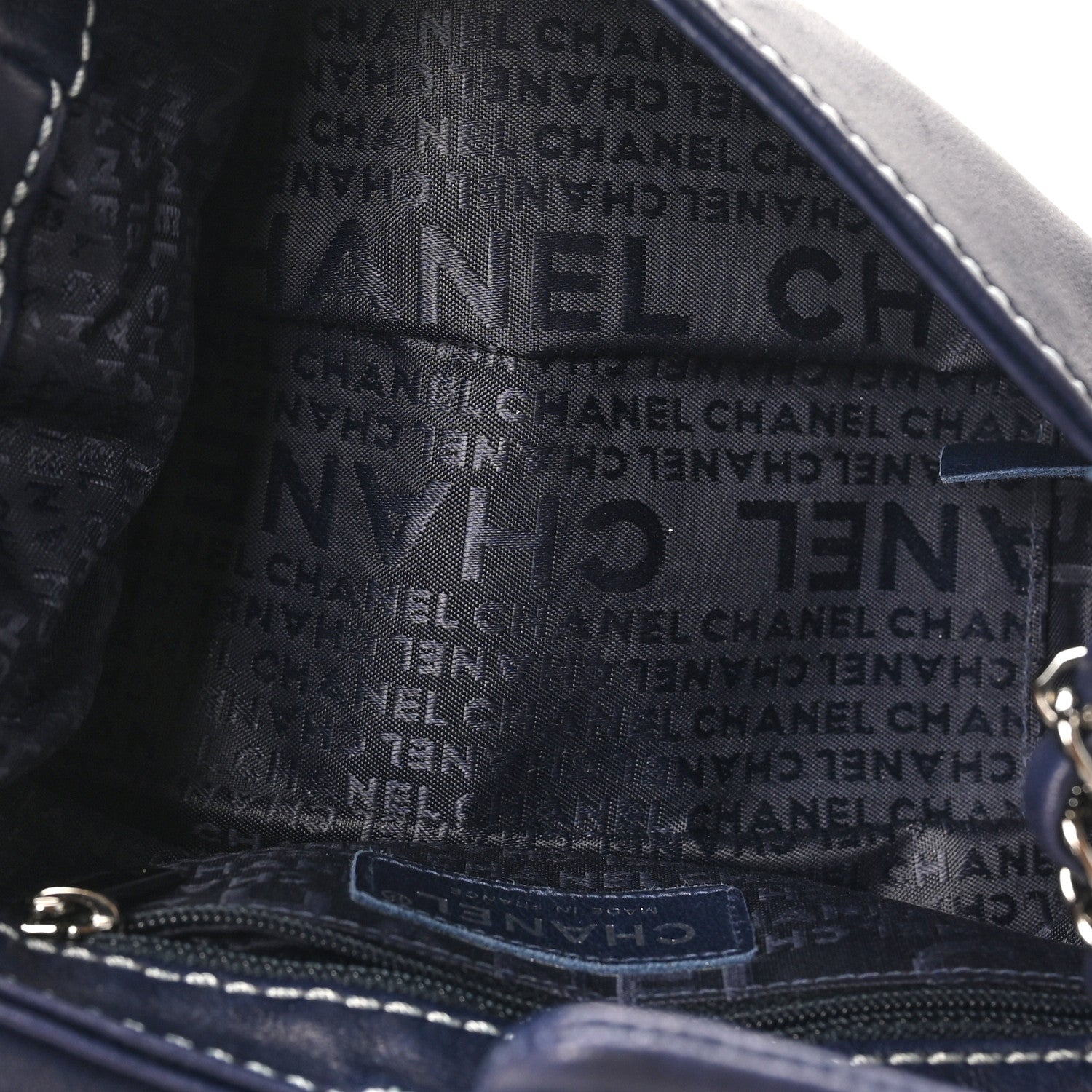 Lambskin Contrast Stitch Small Surpique Accordion Flap Navy