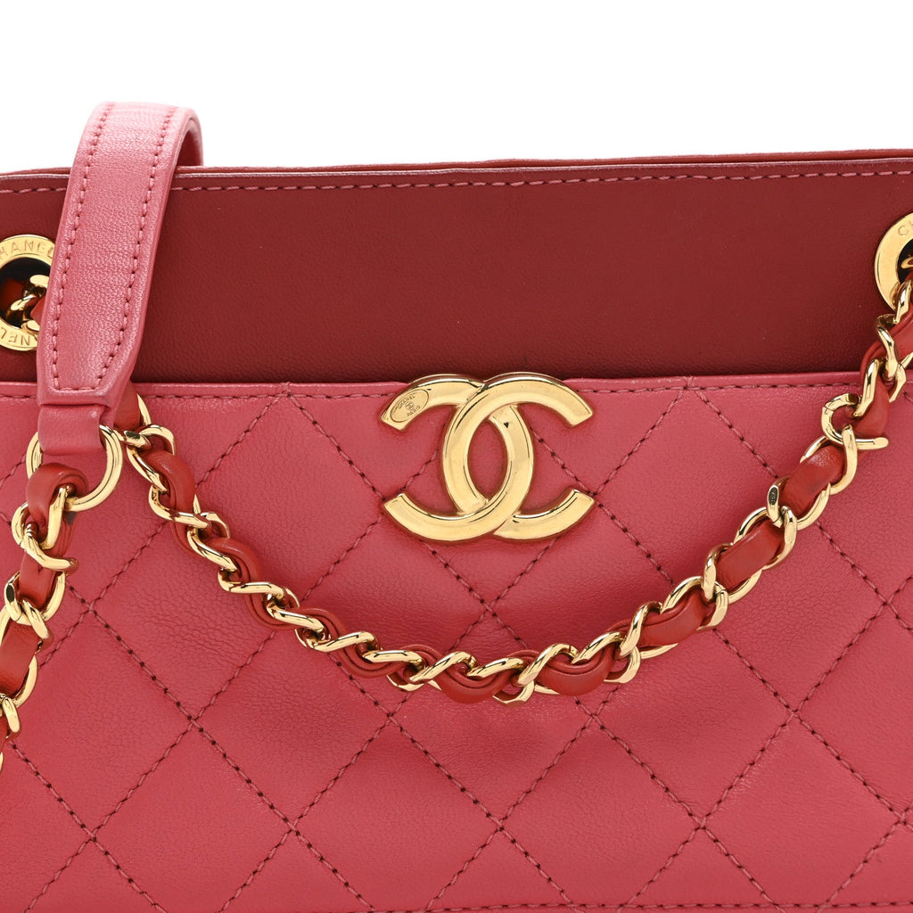 Goatskin Quilted Small In & Out Camera Case Pink Red