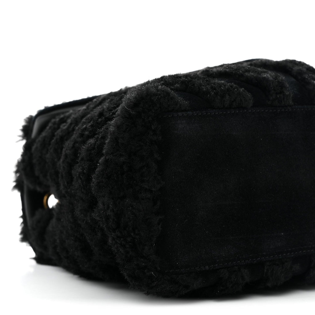 Shearling Y Quilted Monogram Medium Loulou Chain Satchel Black