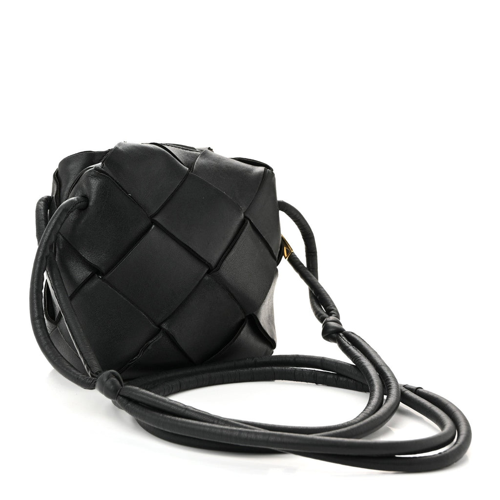 Lambskin Maxi Intrecciato Mini Cassette Camera Bag Black
