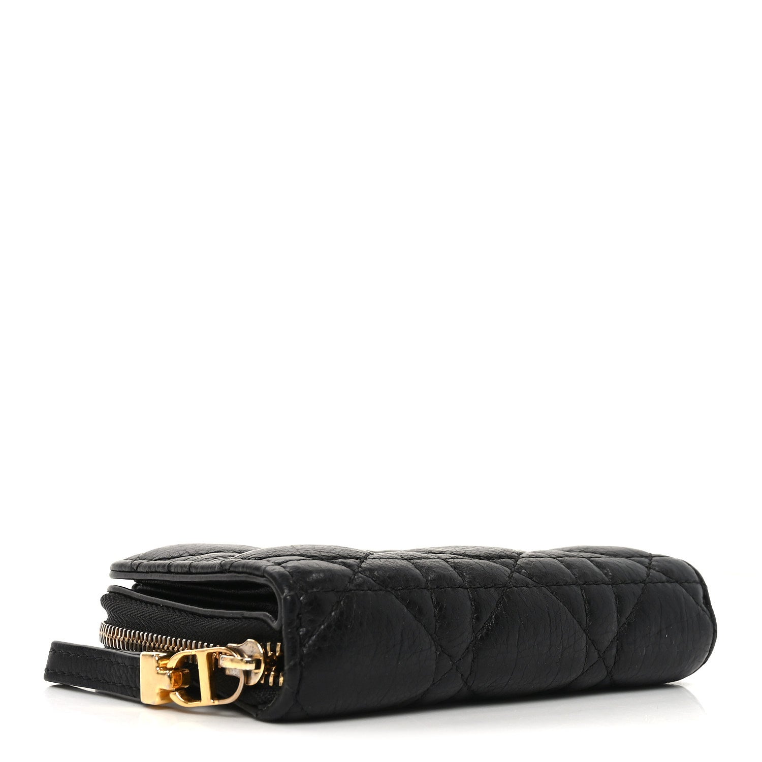 Grained Calfskin Supple Cannage Caro Scarlet Zipped Wallet Black