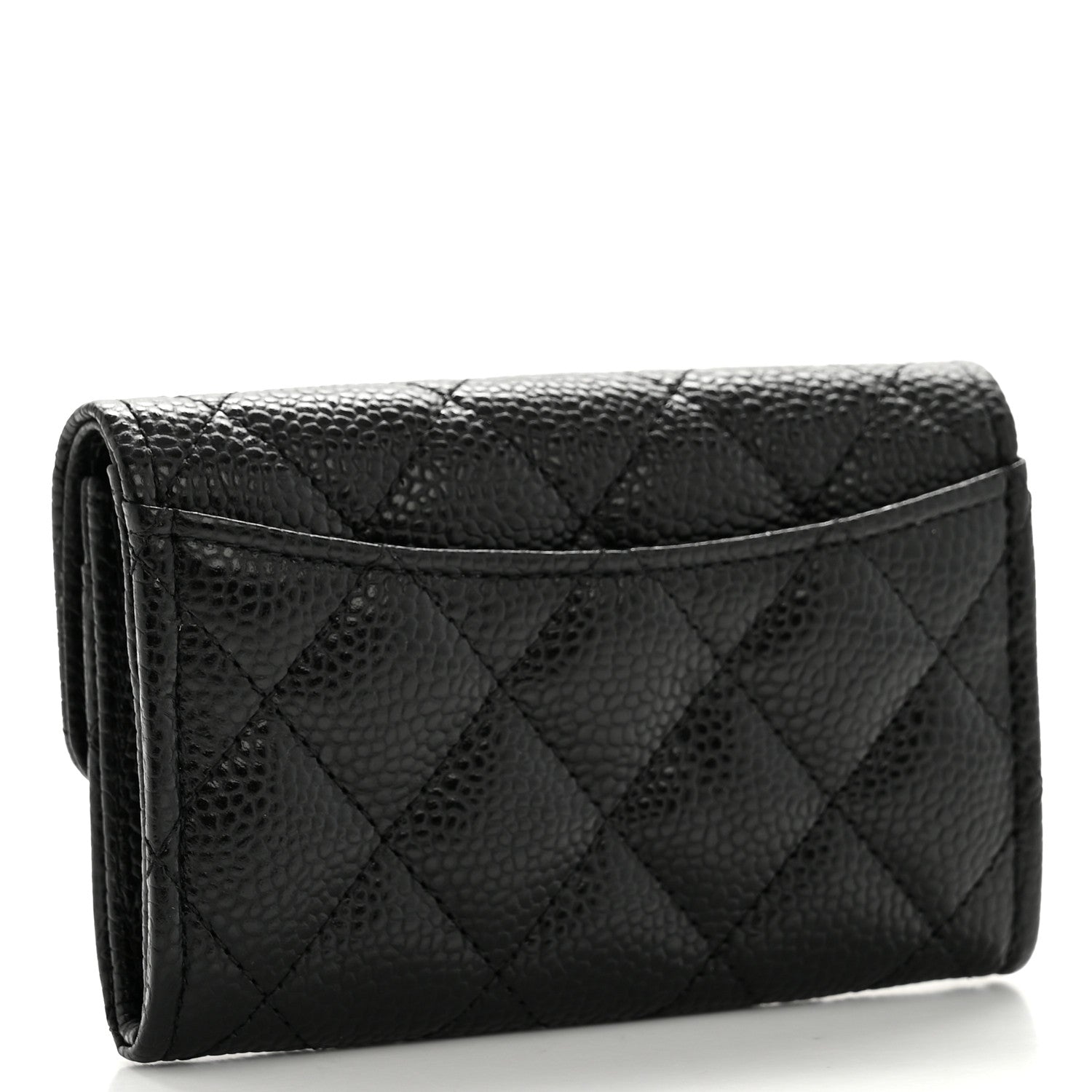 Caviar Quilted Flap  Holder Wallet Black
