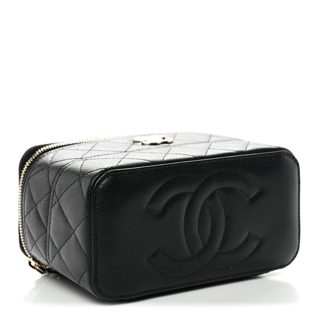 Caviar Quilted Trendy Handle Mini Vanity Black