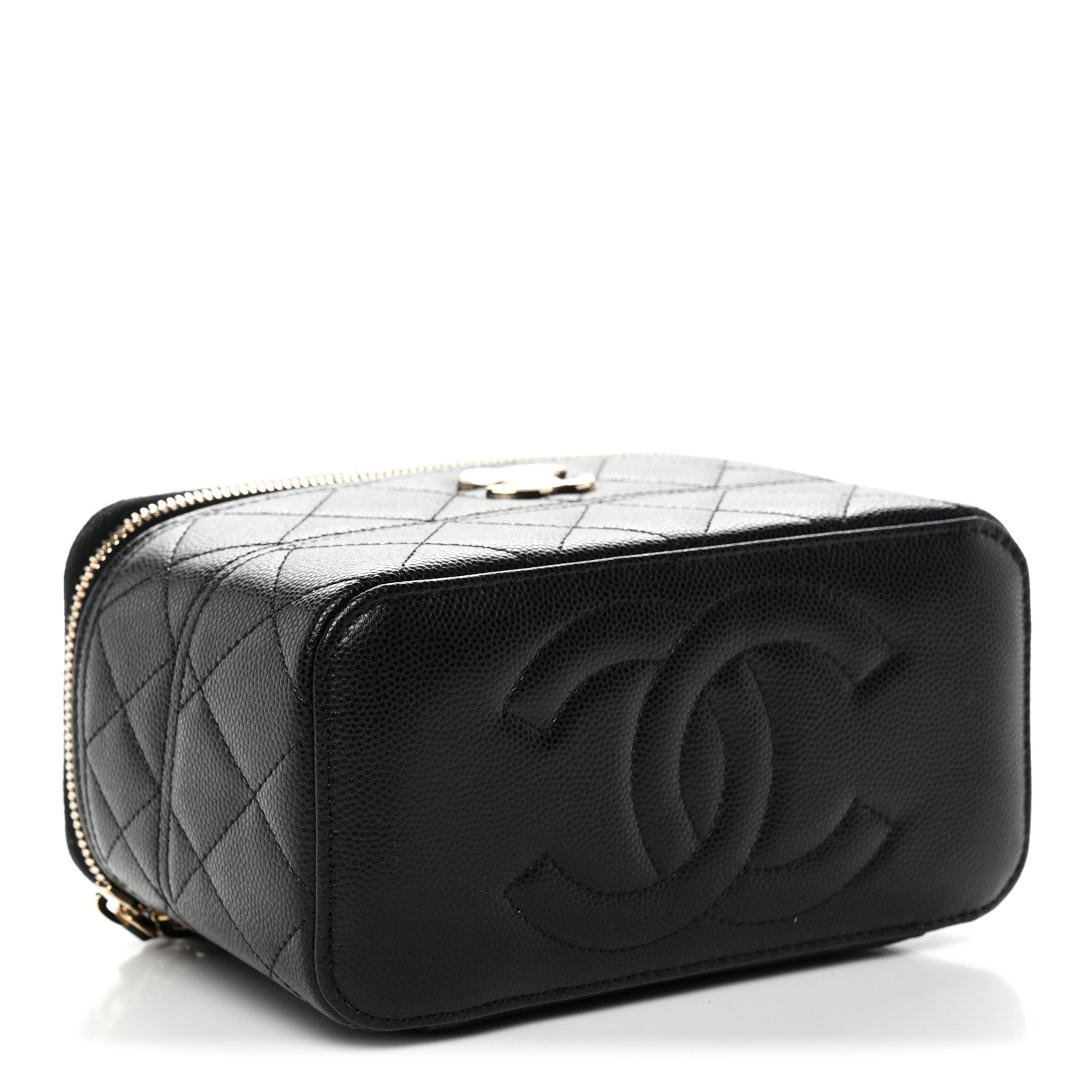 Caviar Quilted Trendy Handle Mini Vanity Black