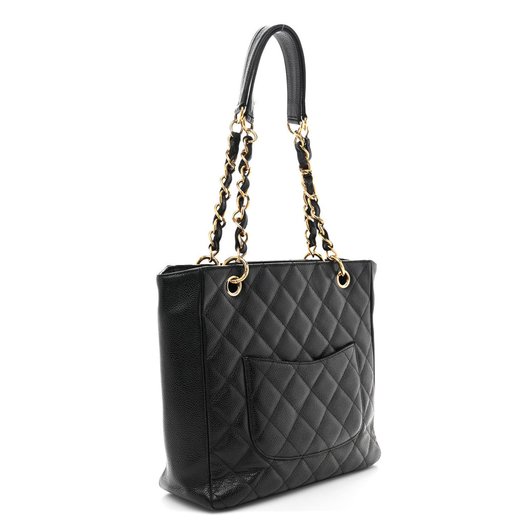 Caviar Quilted Petit Shopping Tote PST Black