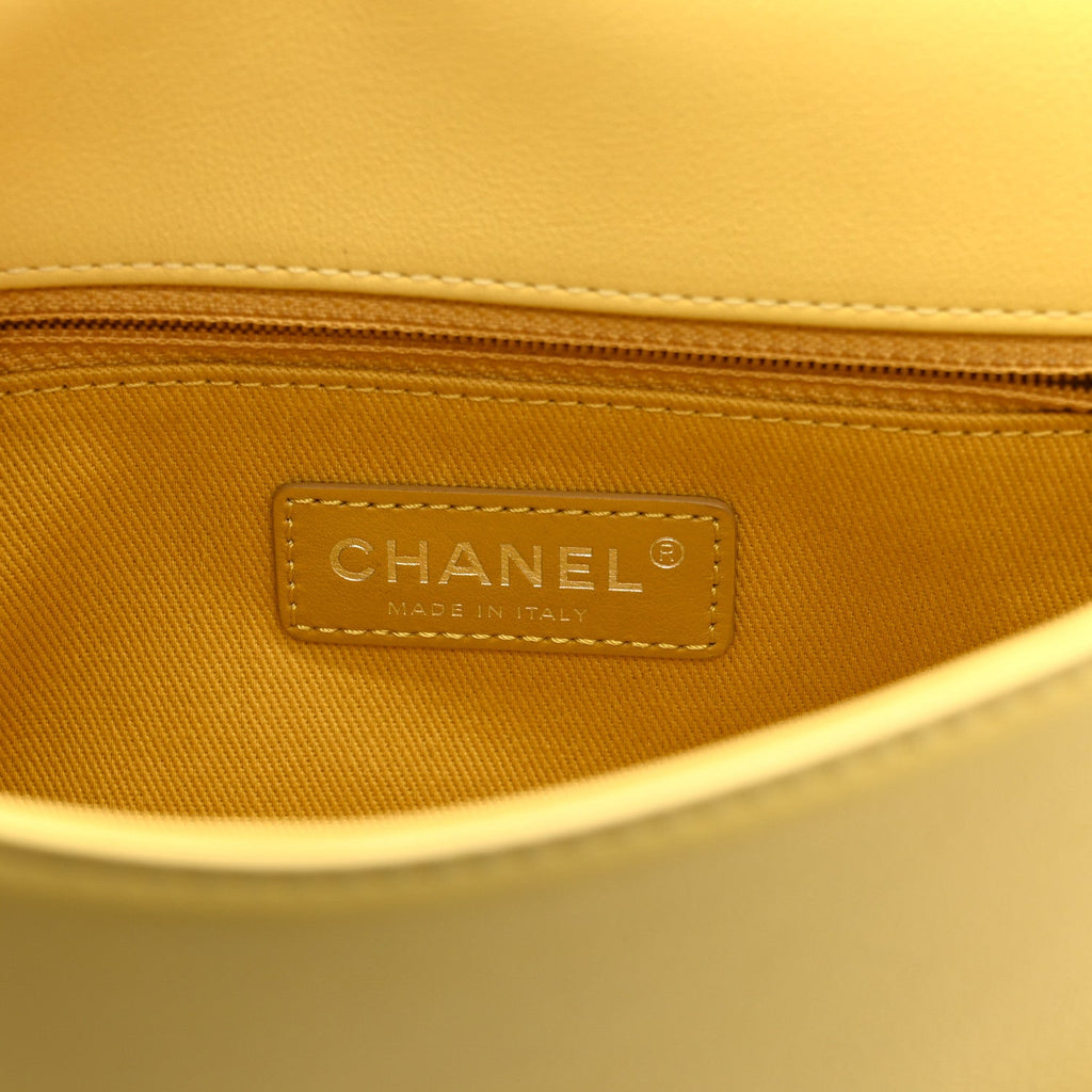 Calfskin Small Stitched Flap Yellow