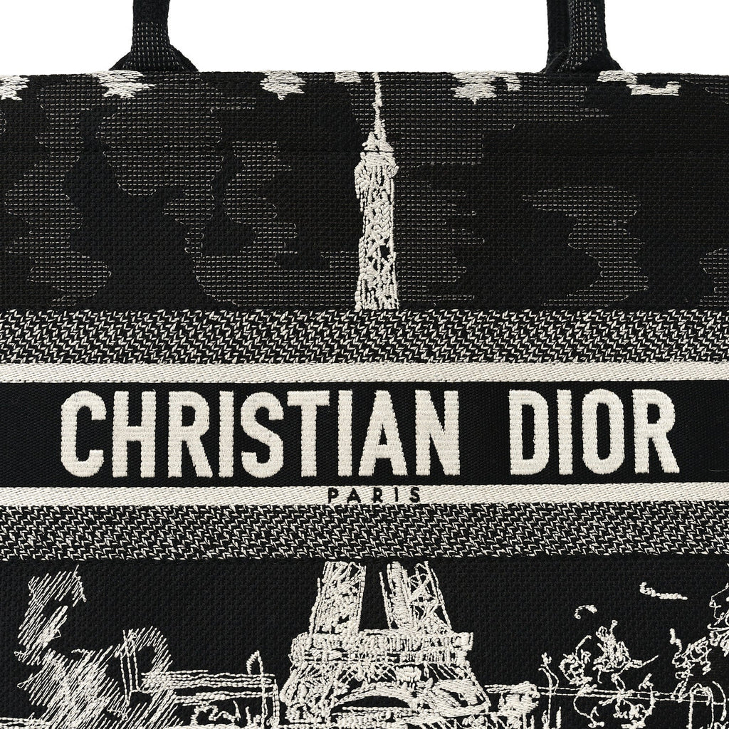 Canvas Embroidered Medium Paris Book Tote Black White