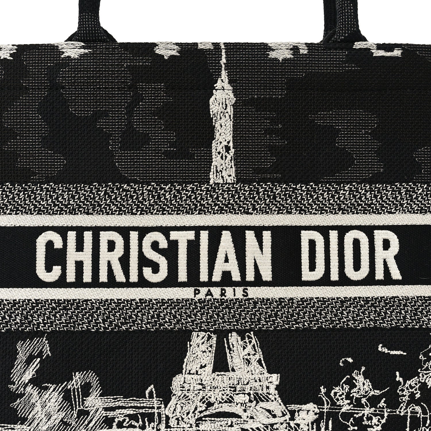 Canvas Embroidered Medium Paris Book Tote Black White