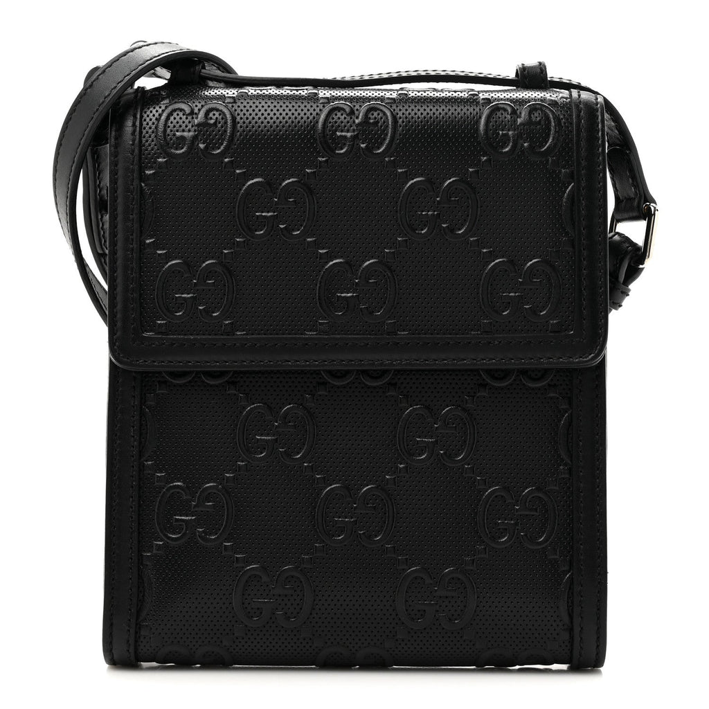 Calfskin GG Tennis Embossed Messenger Bag Black