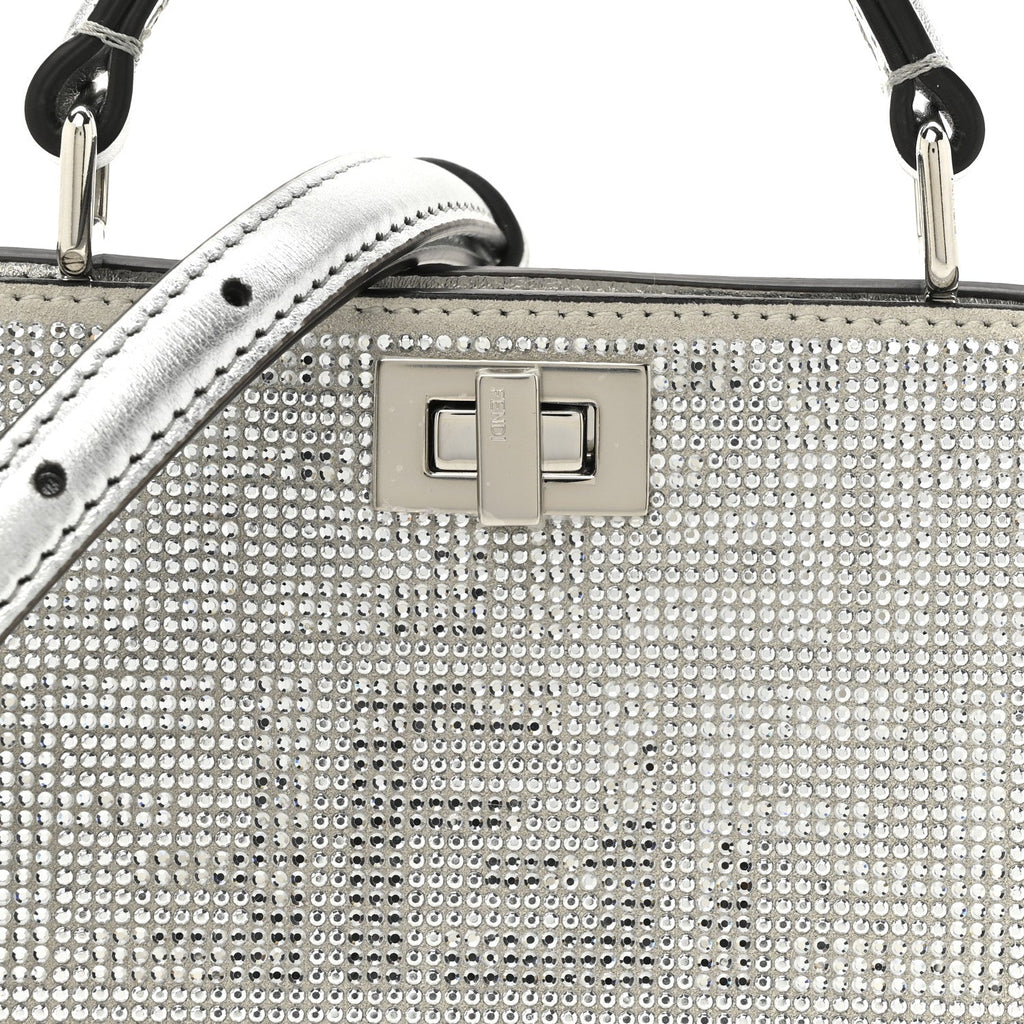Crystal Vitello Laminato FF Petite Peekaboo I SEE U Satchel Crystal Argento