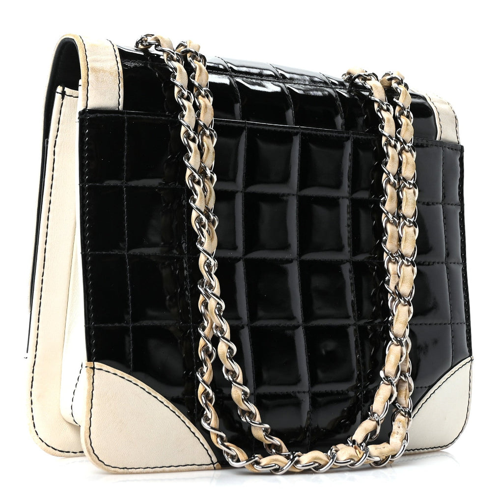 Lambskin Patent Chocolate Bar Flap Black White