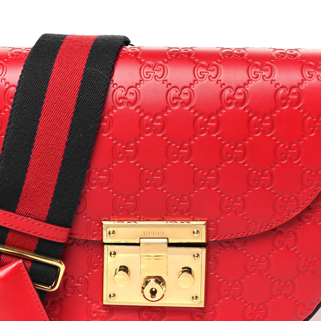 Guccissima Web Medium Padlock Messenger Shoulder Bag Hibiscus Red