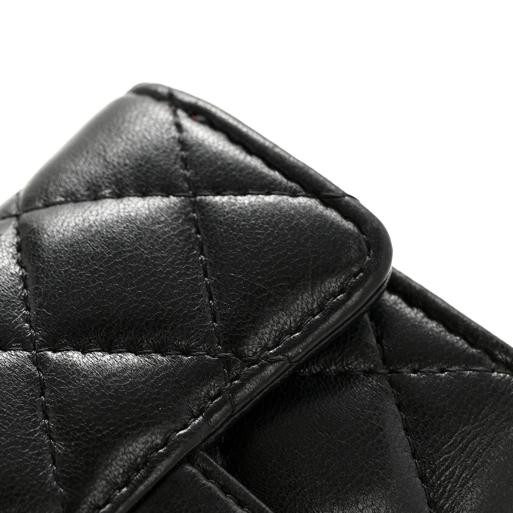 Lambskin Quilted Classic 4 Key Holder Wallet Black