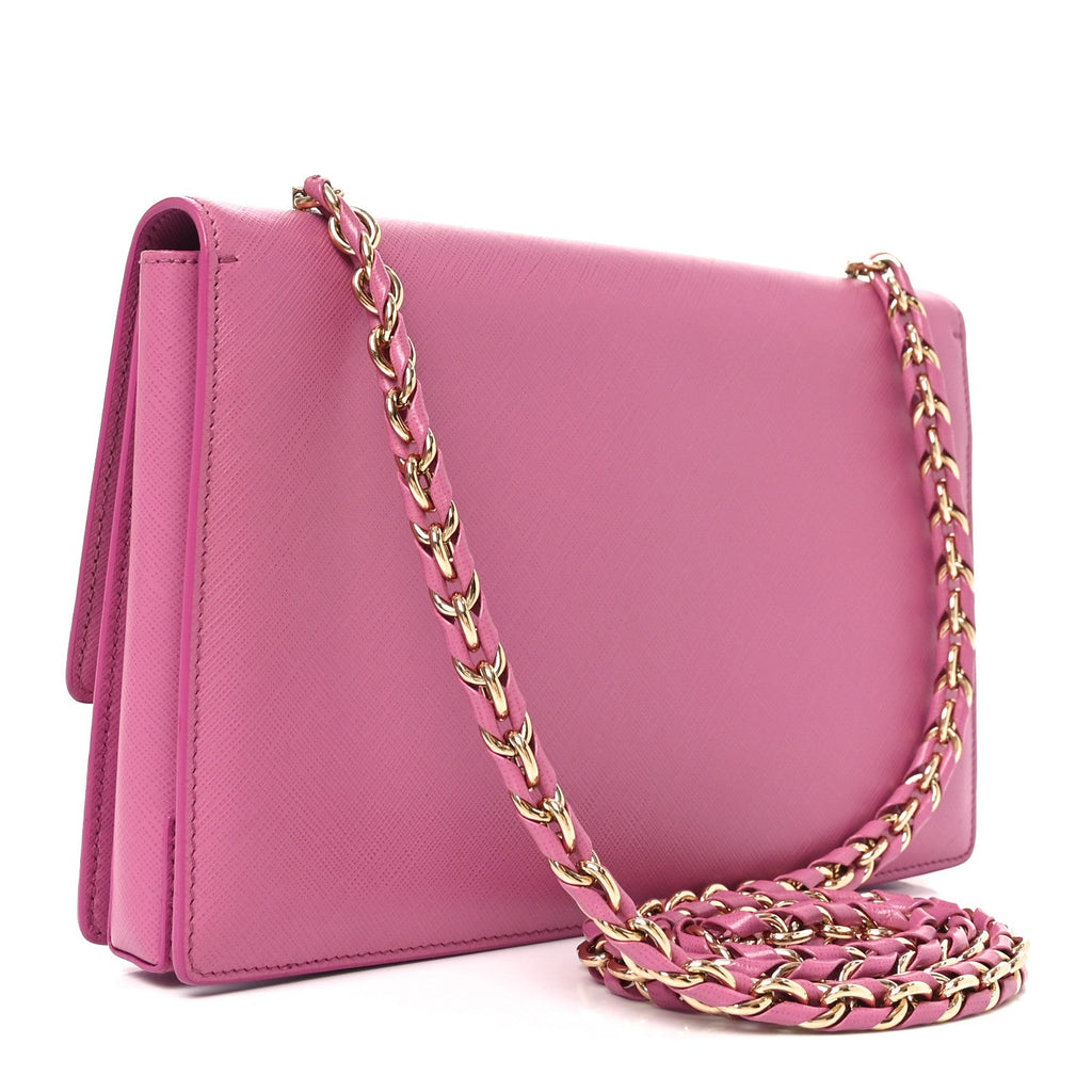 Printed Calfskin Vara Bow Chain Flap Crossbody Fuchsia