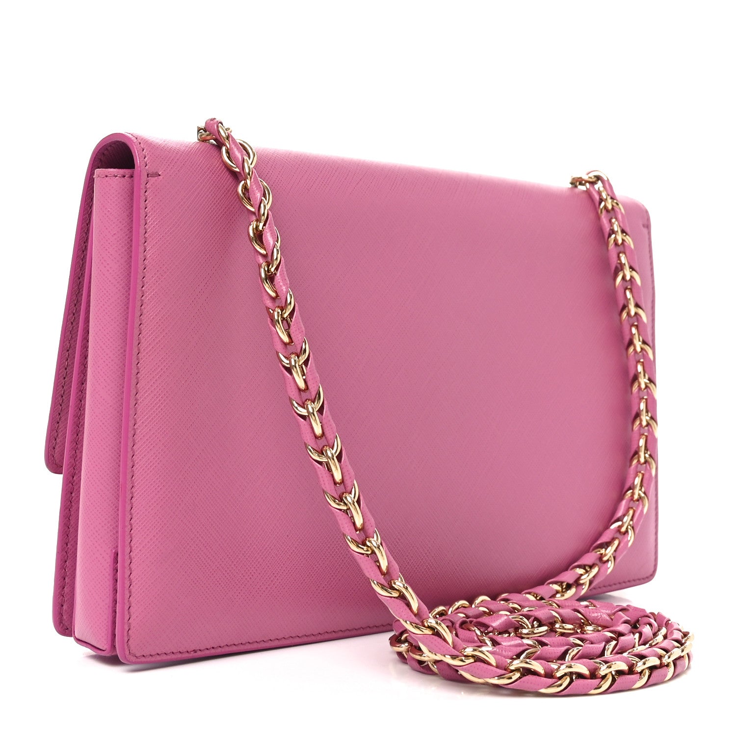 Printed Calfskin Vara Bow Chain Flap Crossbody Fuchsia