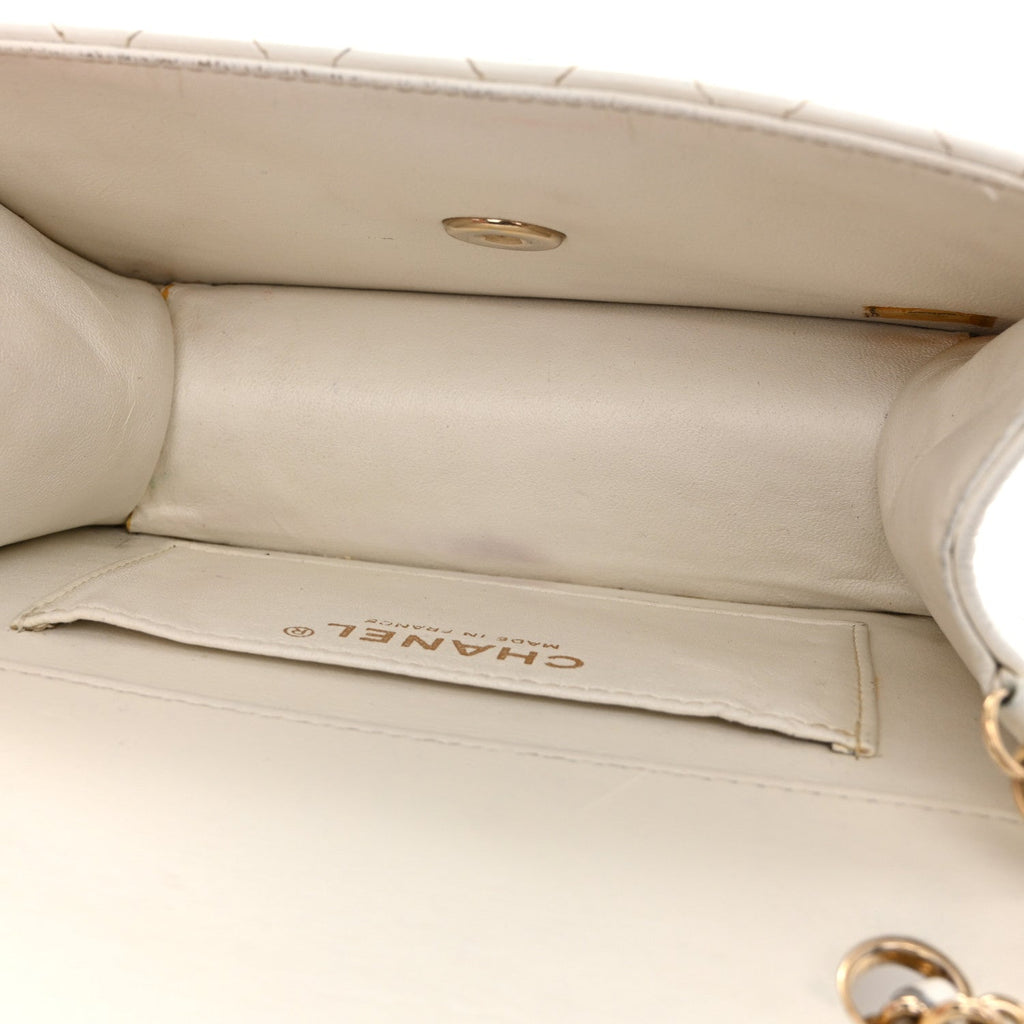 Glazed Calfskin Quilted Small Flap White