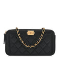 Calfskin Quilted Small Boy Clutch With Chain Black