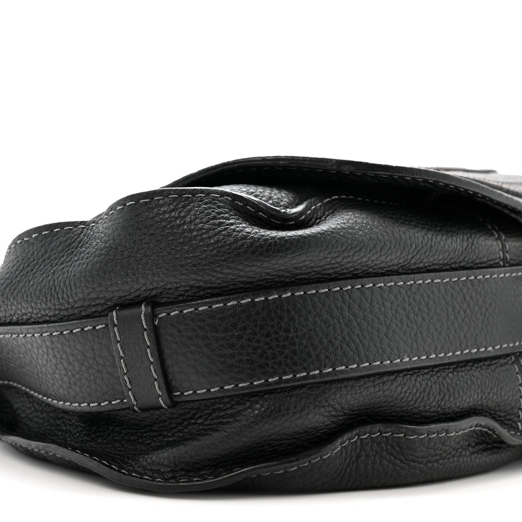 Grained Calfskin Medium Marcie Saddle Bag Black