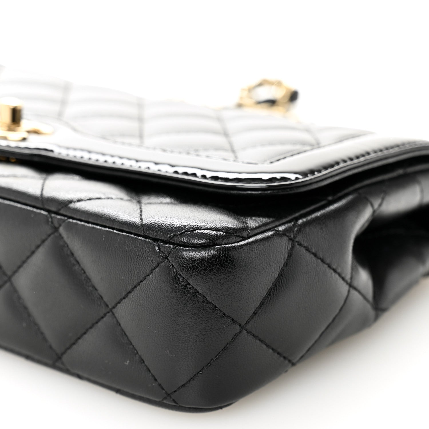 Lambskin Patent Calfskin Quilted Small Flap Bag Black