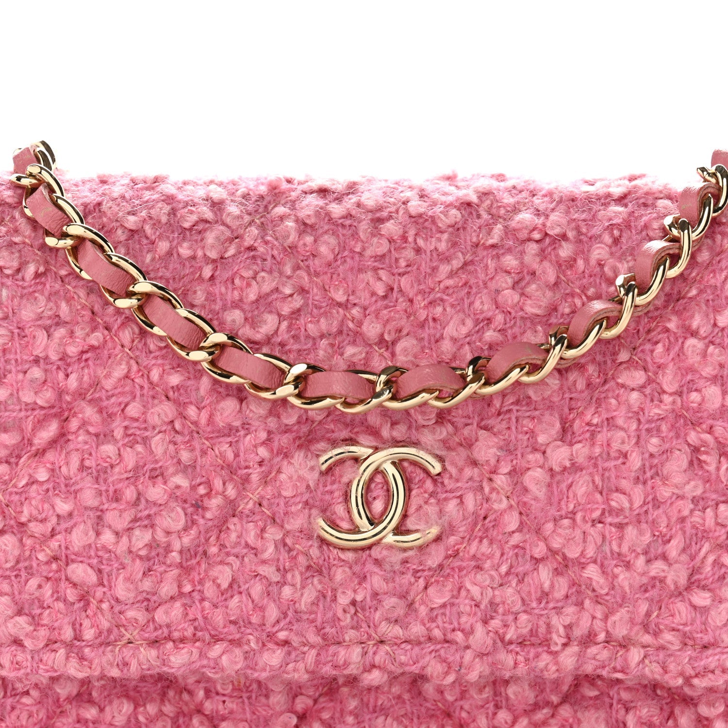 Tweed Quilted Flap Chain Waist Bag Pink