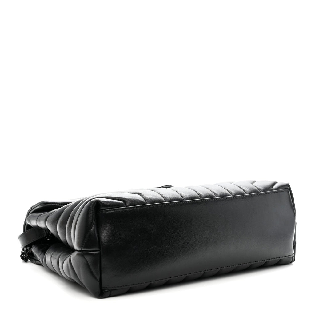 Calfskin Y Quilted Monogram Monochrome Medium Loulou Chain Satchel Black