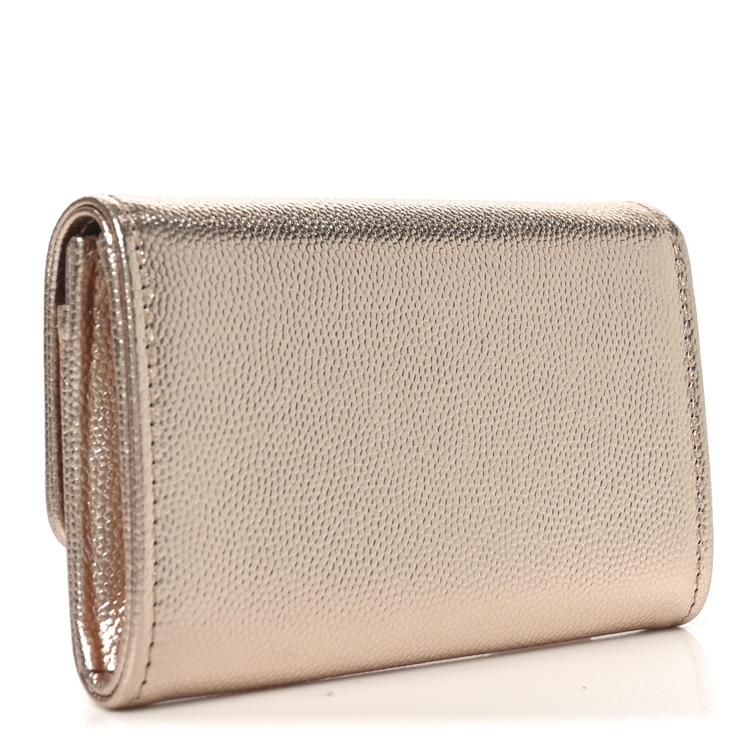 Metallic Caviar Quilted CC Flap  Holder Copper