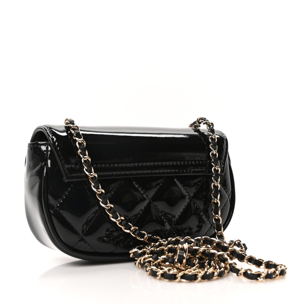 Patent Calfskin Quilted Mini Flap Black